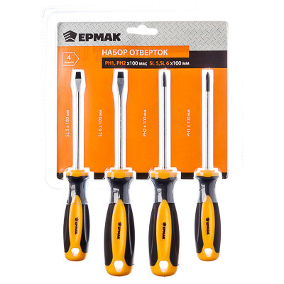 ЕРМАК Набор отверток 4 пр. 9986 (PH1,PH2x100; SL5,SL6x100)